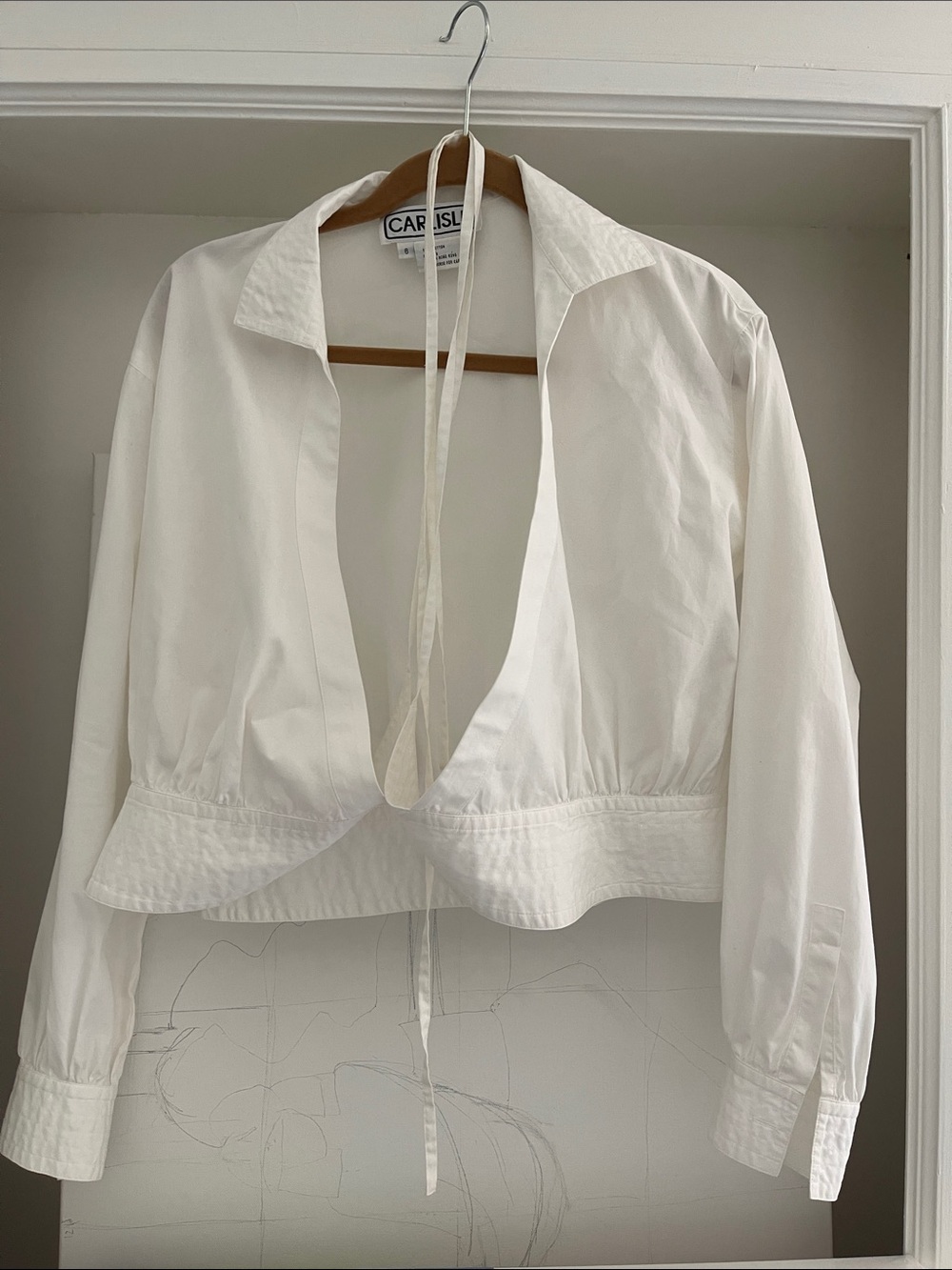 Carlisle White Tie-Front Collared Shirt cropped , size 6